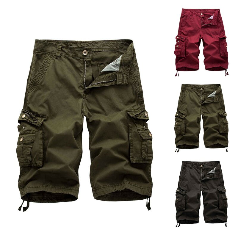 Calções de carga multi-bolso masculino, calças táticas militares ao ar livre, casual roupas sólidas, plus size, verão, 2024
