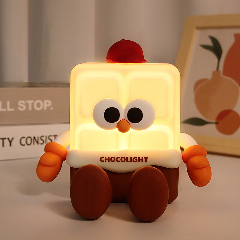 Cartoon Chocolate Night Light for Children, USB Recharging, Brilho Ajustável, Abajur, Decor Nightlight, Kids Gift, 5V, 1A, 5W