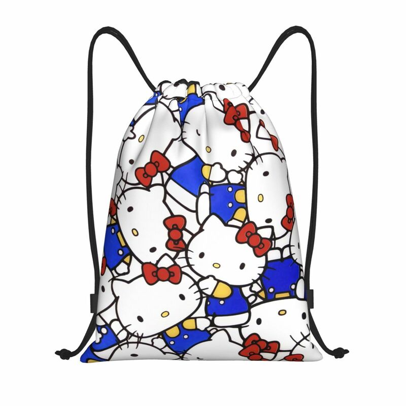 Рюкзак на шнурке для мужчин и женщин, легкая спортивная сумка с мультяшным рисунком кошки Хелло Китти, манги, для хранения в тренажерном зале
