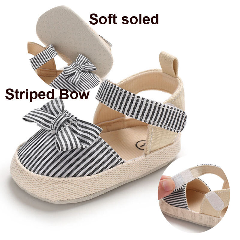 Sapatos prewalker com arco listrado para crianças, tênis macio para bebês, tênis antiderrapante para recém-nascidos, 0 a 18m, verão de 2022