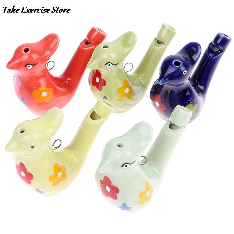 Coloured Drawing Ceramic Water Bird Whistle With Lanyard Bathtime Musical Toy For Kid Early Learning Educational Toy 1Pc