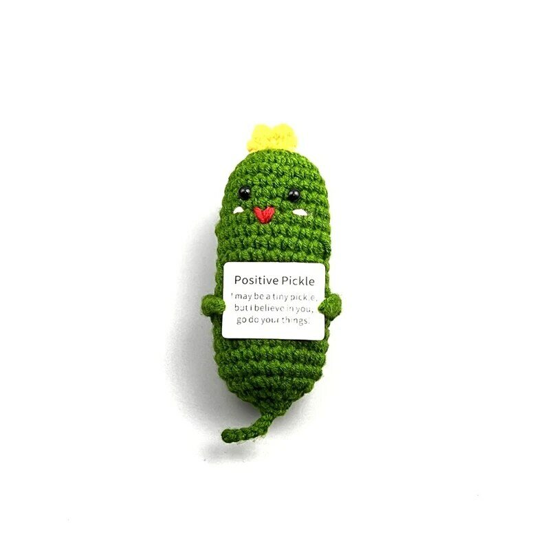 3 Stuks Premium Kwaliteit Accessoires Mini Handgemaakte Gehaakte Komkommer Poppen Heerlijke Wol Gebreid Met Positieve Affirmatie Kaart