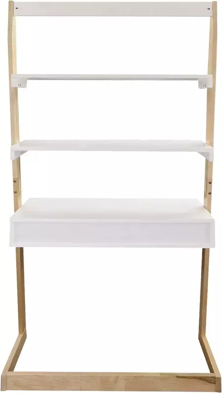서랍이 있는 독립형 사다리 책상, 천연 단풍나무, 흰색