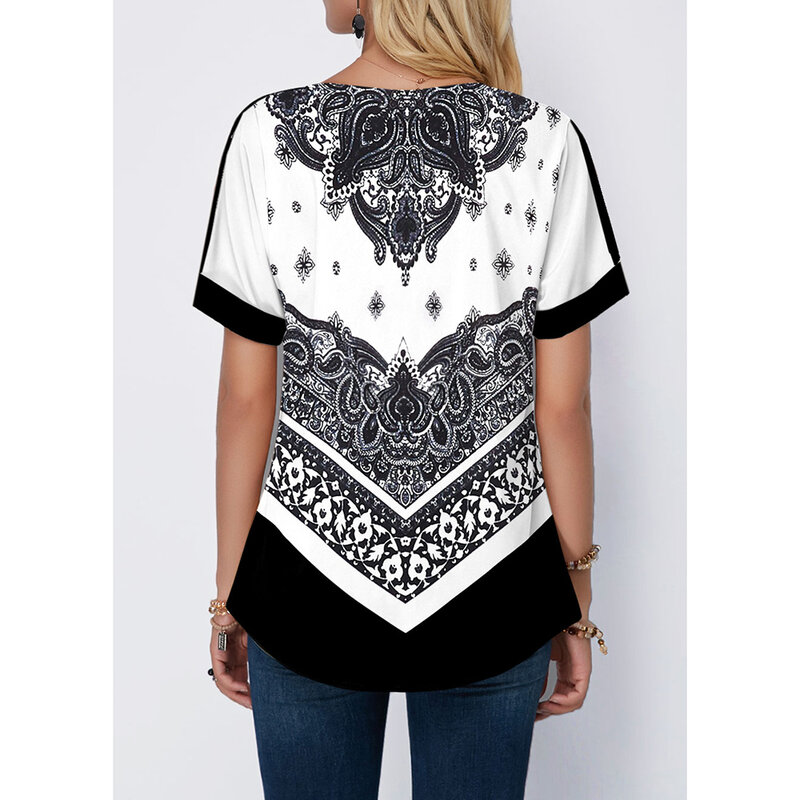 Plus Size Damen Kurzarmhemd Split Kragen Paisley Print Kurzarm Freizeit hemd
