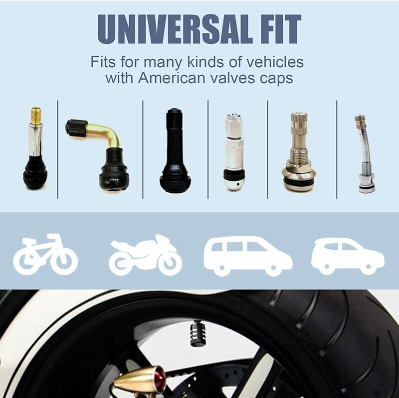 Tampas de válvula de pneu para carros e motos, pneu Rim Stem Cover, Dust Proof Auto Wheel Cap, Alumínio Alloy Nipple para bicicletas, 8 PCs