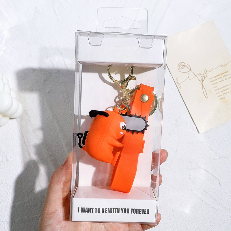 Chainsaw Man Keychains Soft Rubber Cute Cartoon Power Toy Anime Car Keyring Key Chain Bag Doll Pendant Key Holder Gift