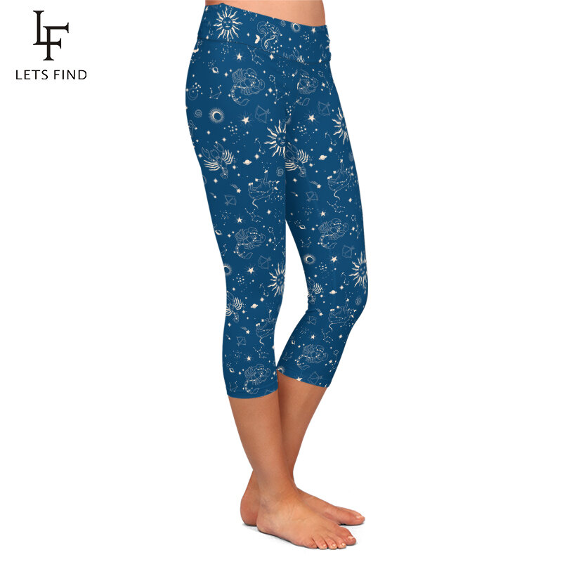 Verão nova constelação impressão digital leggings moda de cintura alta alta qualidade feminino capri leggings