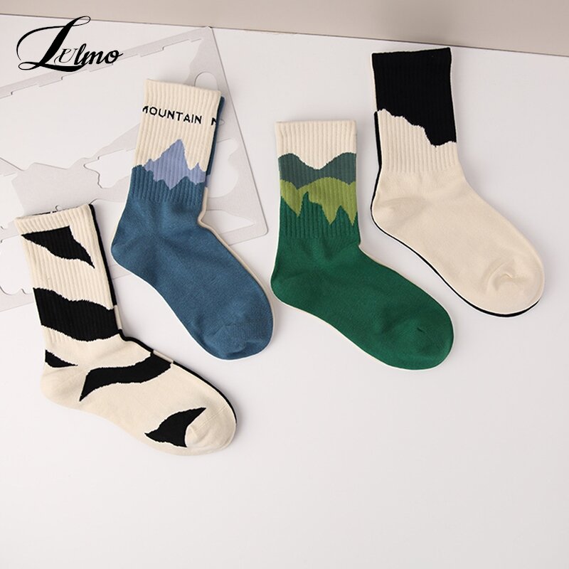 Fashion A/B Style Men Socks Asymmetrical Pattern Street Skateboard Man Cotton Sock Breathable Couple Socks
