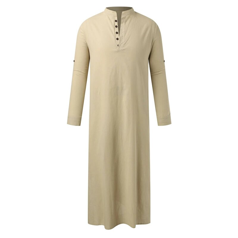 Abito da uomo in stile arabo mediorientale semplice abito musulmano da uomo con Design a bottone spacco laterale manica lunga arabo Dubai Islam Robe