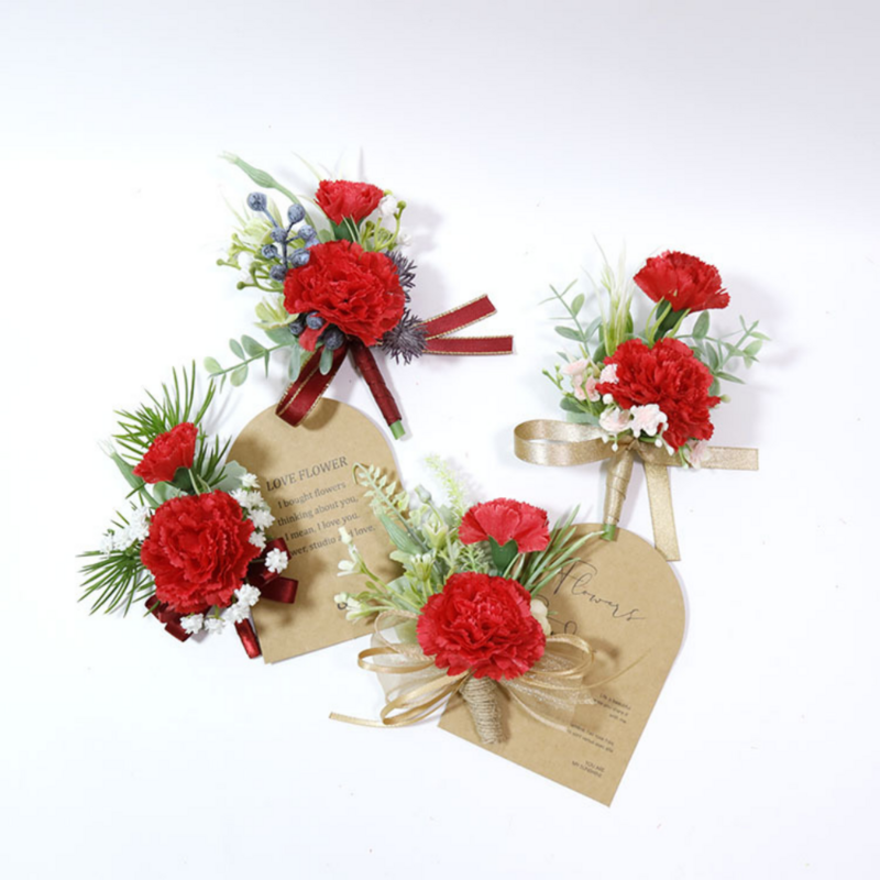 結婚式の花のための古典的なバoutonniereピン偽の赤のコーダー結婚式のための個性ボタンホールブローチアクセサリー