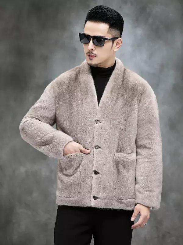 AYUNSUE настоящая норковая шуба для мужчин зимние куртки 2022 Теплая мужская шуба модная с V-образным вырезом и карманами норковая Меховая куртка высокого класса SGG860
