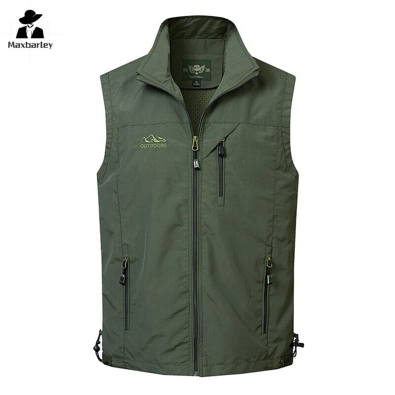 Spring and Summer Thin Middle and Elderly Casual Vest Men's Solid Standing Neck Breathable sleeveless Large Loose Shoulder Coat