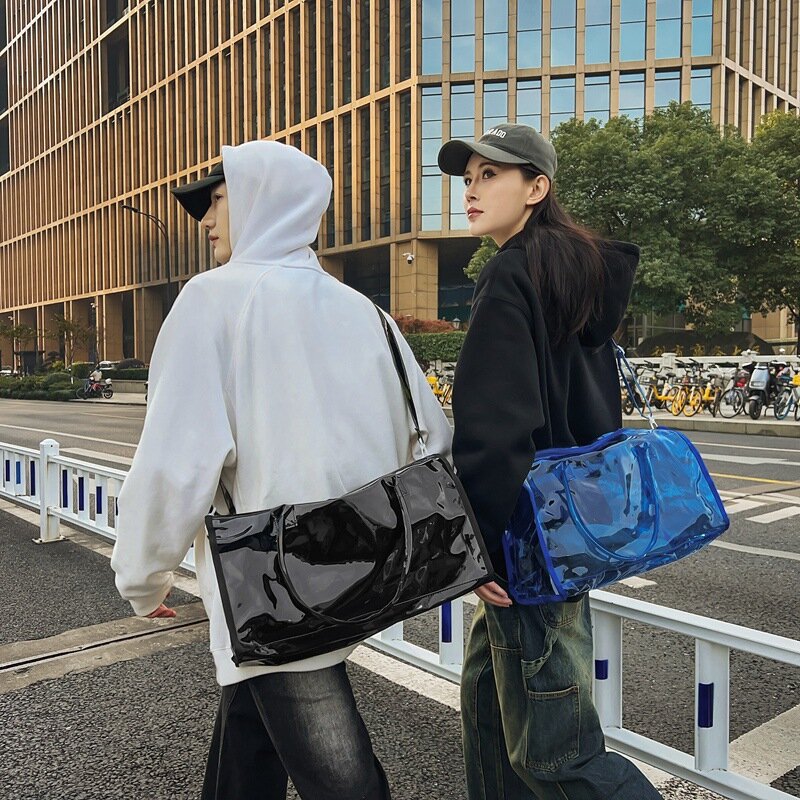 Candy Color Transparent Handbag Large Capacity Portable Waterproof Toiletries Travel Satchel Men's Women's Casual Shoulder Bag
