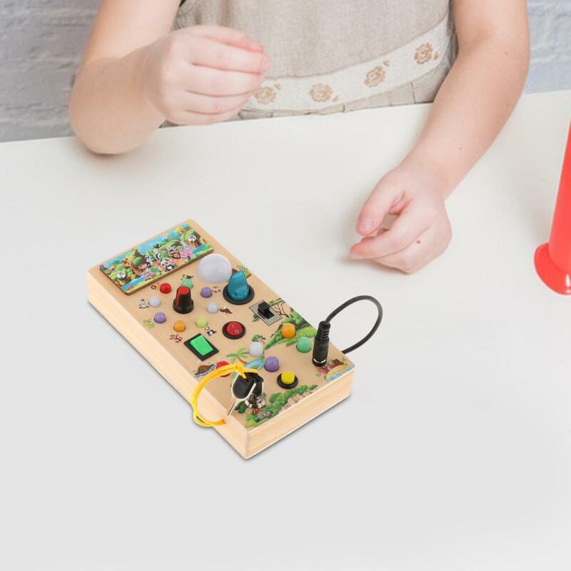 Wooden Busy Board with LED Light Switches Baby Travel Toys for Children Kids