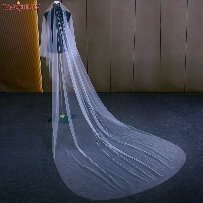 TOPQUEEN V131 2 Tier Minimalist Wedding Veil with Blusher Veil for Bride Bachelorette Party Bride Accessories Bridal Veils