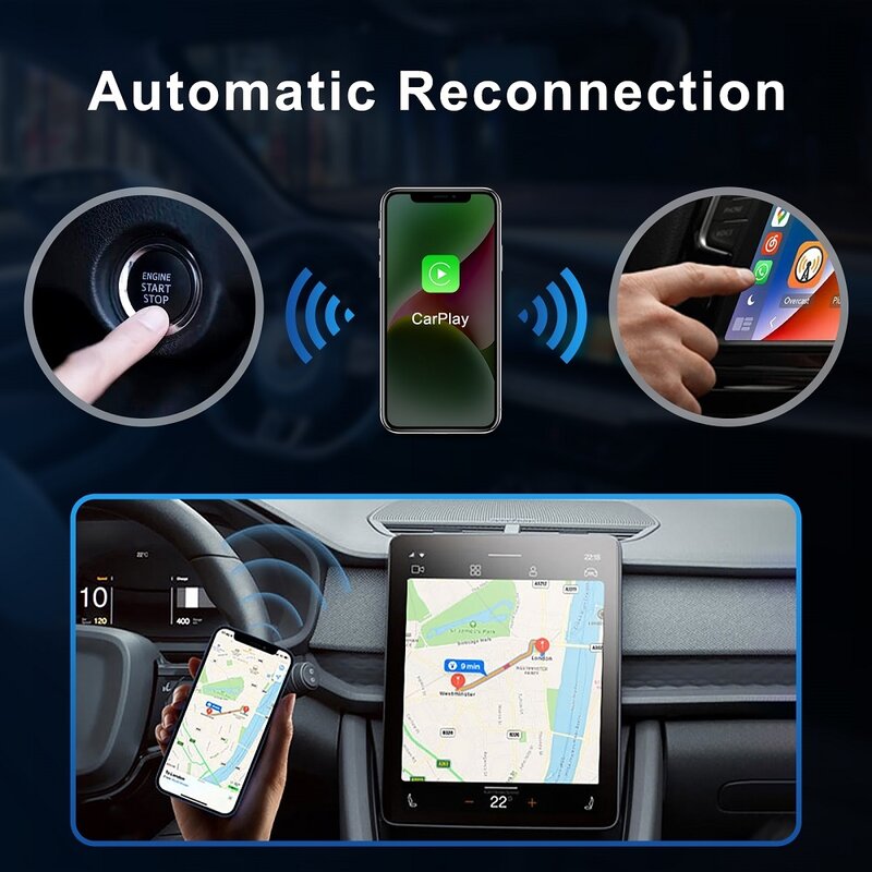 2024 Mini Apple CarPlay Wireless Adapter Car Play Dongle Bluetooth WiFi Fast Connect Plug and Play for OEM Wired CarPlay Car New