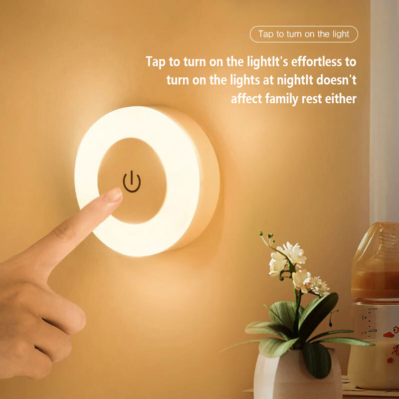 Luz LED nocturna recargable por USB, lámpara de noche con luz táctil magnética regulable para bebé, armario, armario, baño y cocina