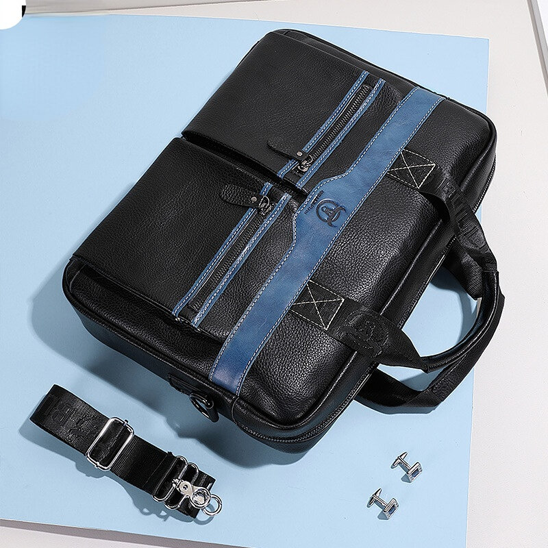 Портфель мужской из натуральной воловьей кожи, вместительный мессенджер в стиле пэчворк, деловой чемоданчик на плечо для ноутбука