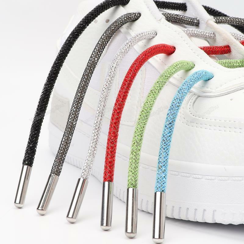1Pcs สายรุ้งเพชร Shoelaces Luxury Rhinestone รองเท้า Tali Sepatu Kets Laces รองเท้ารอบ100/120/140/160ซม.DIY Strings