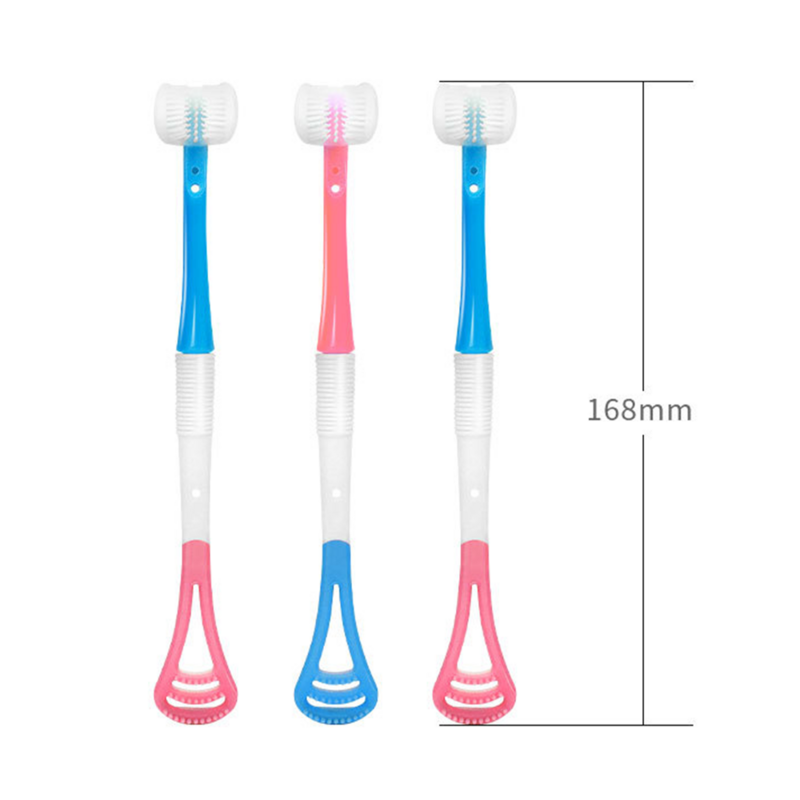 3D Stereo Três-Sided Toothbrush, PBT, ultra fino cabelo macio, raspador de língua, limpeza profunda, Oral Care, escova de dentes