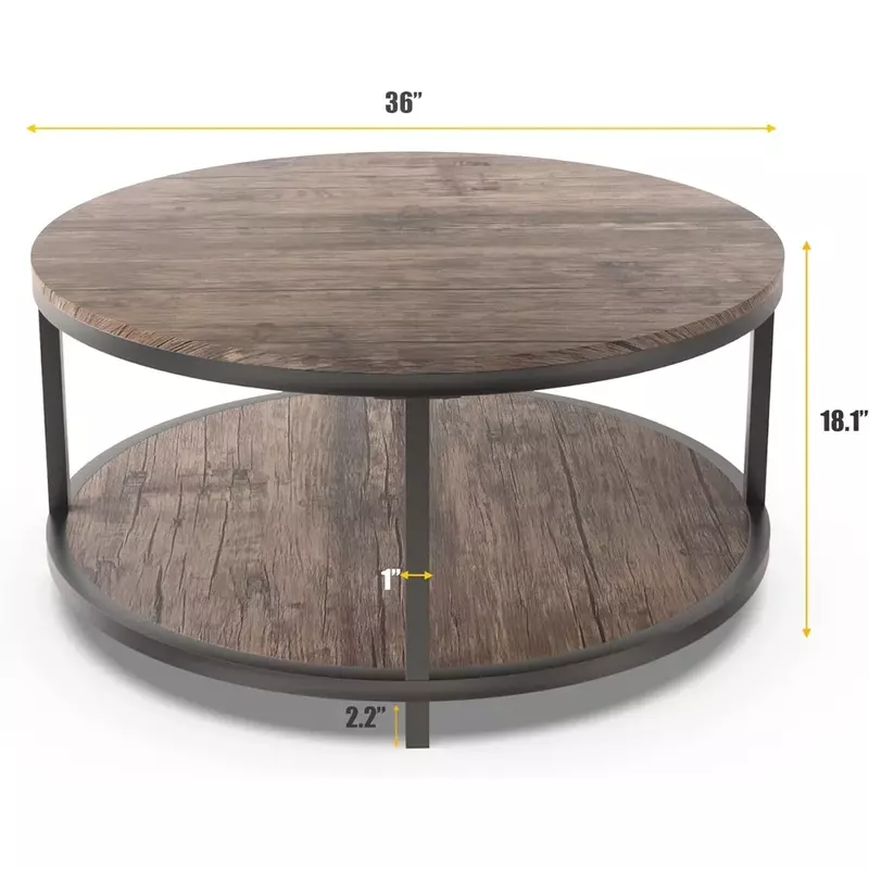โต๊ะกาแฟขนาด36นิ้วสำหรับห้องนั่งเล่น2ชั้นโต๊ะไม้และโต๊ะ perabot rumah ขาโลหะที่แข็งแรงพร้อมโต๊ะชั้นวางของ (วอลนัท)