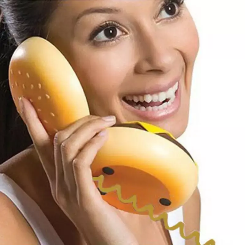 [Funny] Durable CB2 Novetly Juno Hamburger Cheeseburger Burger Corded Phone Novelty Really Telephone bread model phone Cute Gift