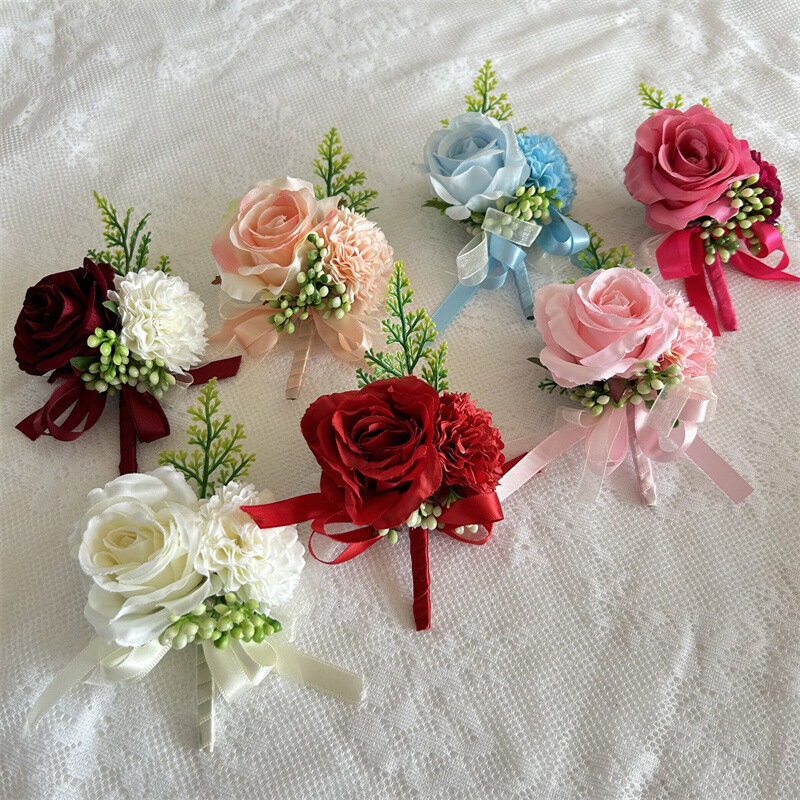 1PC Fontes De Casamento Rose Flor Peito Rosas Artificiais Corsage Corsage Dama Sisters Vestido broche Casamento Boutonniere