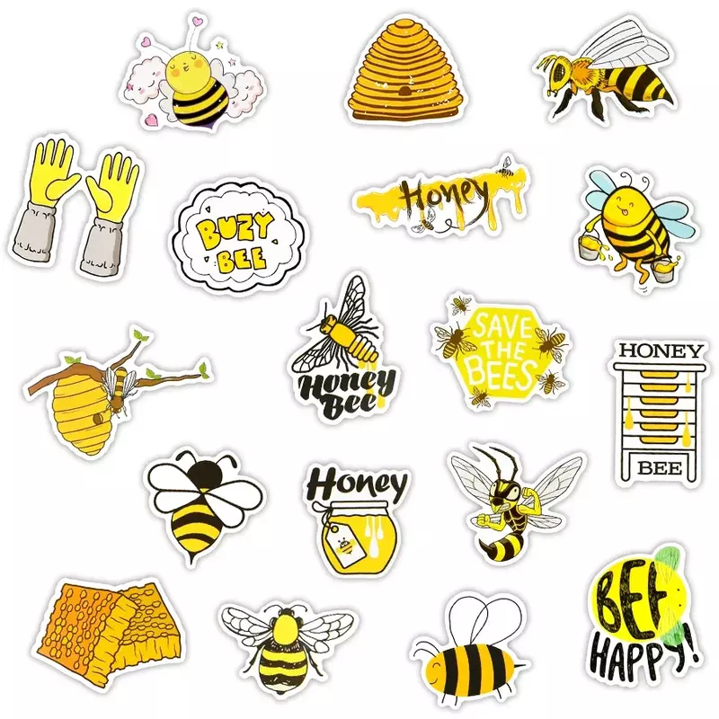 Adesivos de abelha fofa para crianças, 50 peças, presente dos desenhos animados mel inseto adesivos para diy laptop telefone geladeira chaleira bicicleta carro decalque