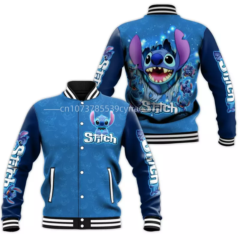 Disney Stitch Honkbaljack Heren Hiphop Harajuku Jack Custom Naam Streetwear Jongens Meisjes Losse Jassen