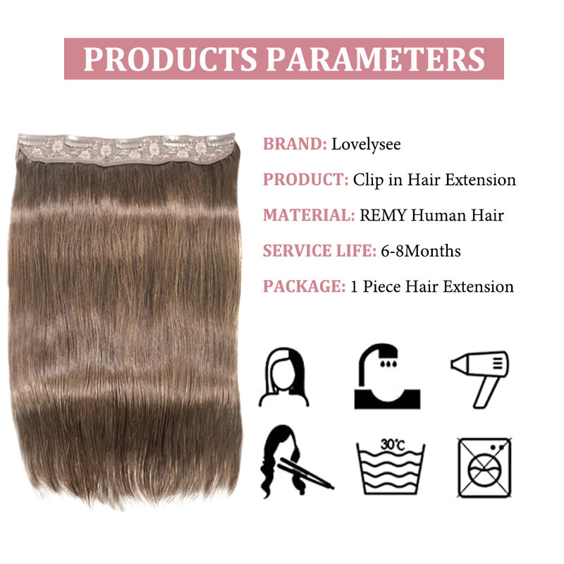 Natural longas extensões retas de cabelo humano para as mulheres, 100% cabelo humano real, 5 clipes, 14-28 em, 8 cores disponíveis
