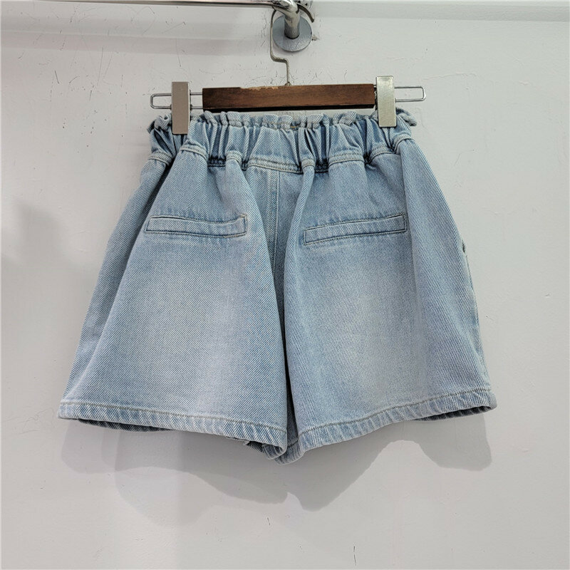 Schwere Diamant-Jeans shorts für Frauen elastische hohe Taille locker abnehmen Jeans-Shorts mit weitem Bein 2024 neue Sommer-Short-Femme