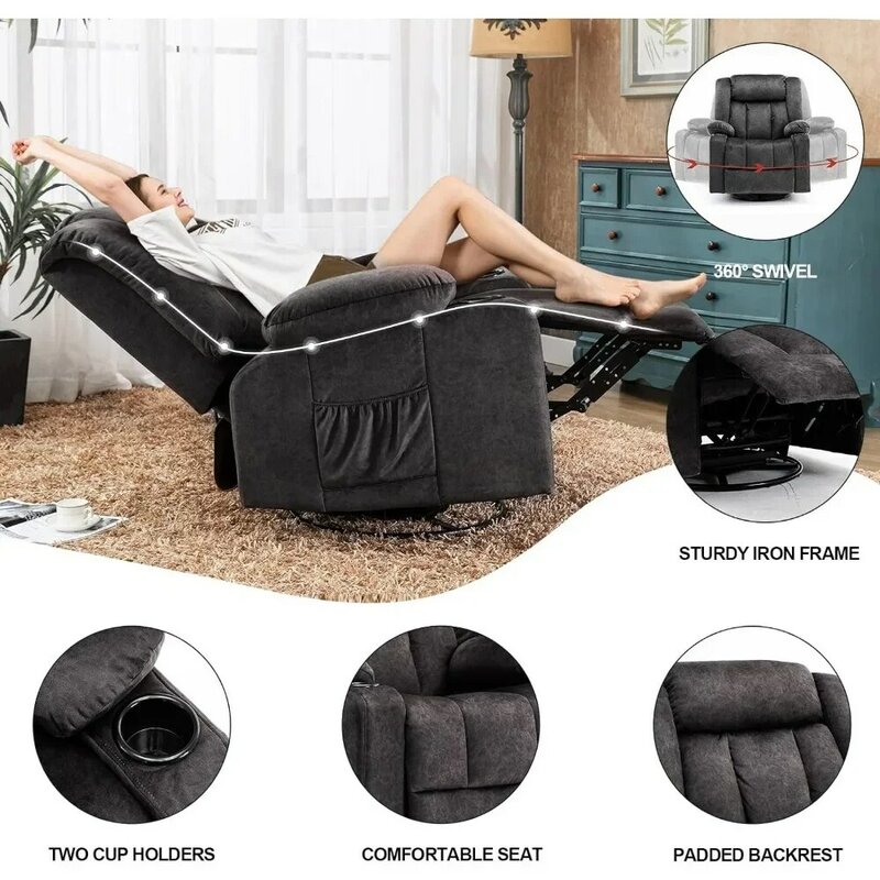 Joystick pijat kursi berbaring, kursi malas berputar 360 derajat panas, kursi sofa tunggal, dengan dudukan cangkir, cocok untuk ruang tamu