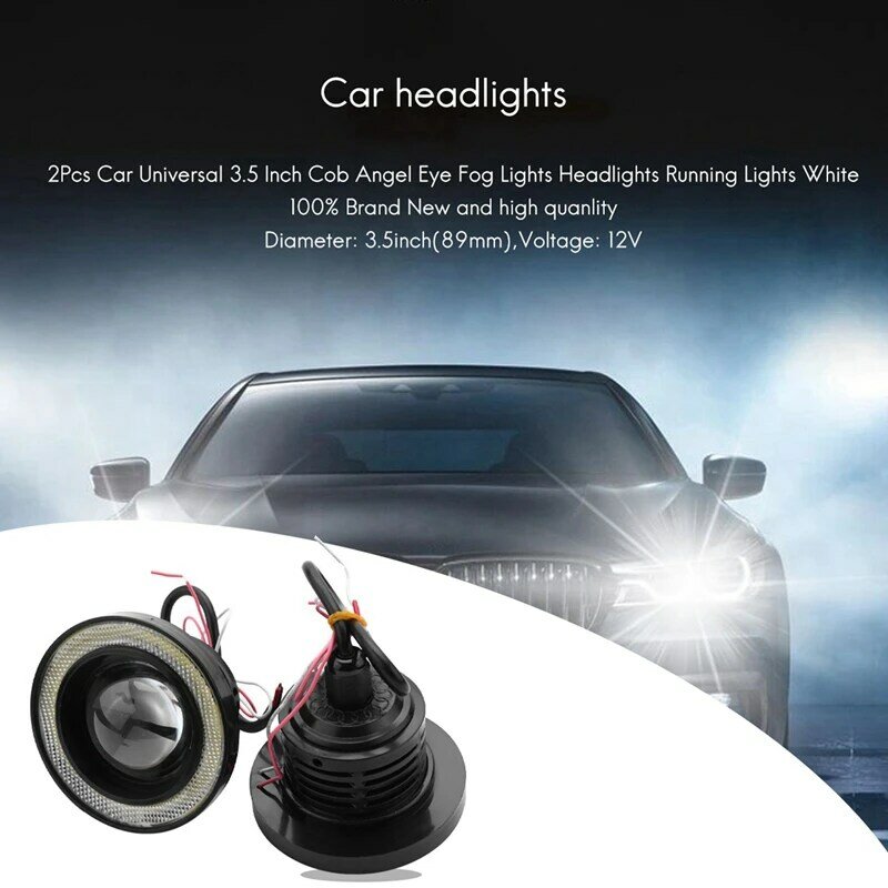Cob Angel Eye lampu depan mobil Universal, lampu kabut mobil 3.5 inci 6 buah, lampu lari putih