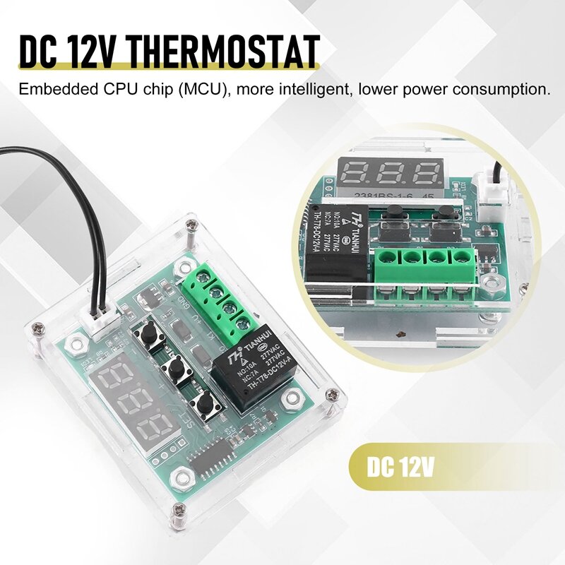 W1209 DC 12V kontroler kontrol suhu termostat dengan layar LED Digital dengan kotak