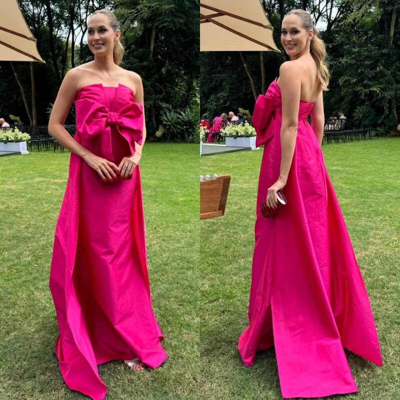 Prom Dress Evening Saudi Arabia Jersey Bow Draped Pleat Ruched Beach A-line Strapless Bespoke Occasion Gown Long Dresses