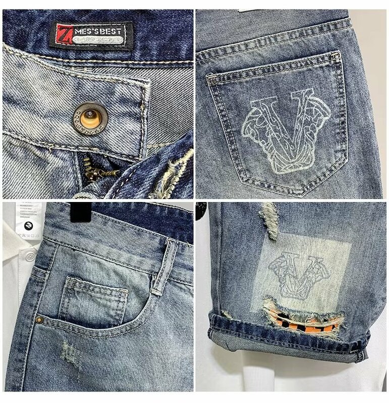 Men's Jeans Ripped Shorts 2024 Summer New Fashion Casual Vintage Slim Fit Denim Shorts Streetwear Male Jeans Shorts y2k jeans