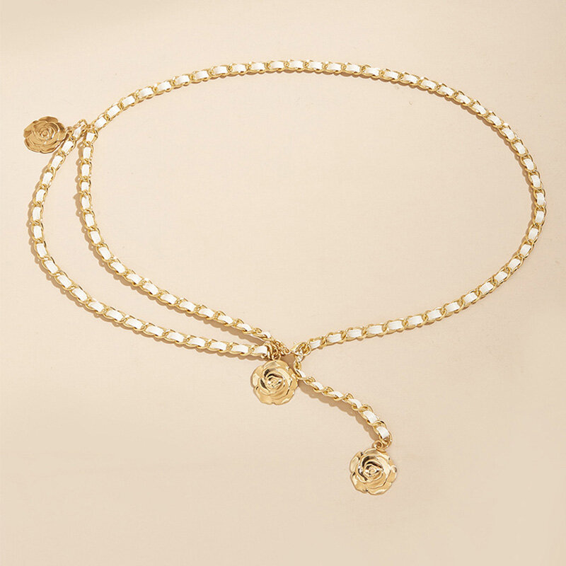 Moda metalowe pasy łańcuchowe dla kobiet wisiorek kwiat dżinsy garsonka łańcuch talii kobiece luksusowe akcesoria projektanta marki