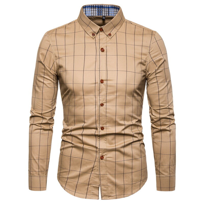 Chemise à carreaux en coton à manches longues pour hommes, chemises d'affaires décontractées, chemise de bureau coupe couvertes, mode masculine, nouveau, 1311