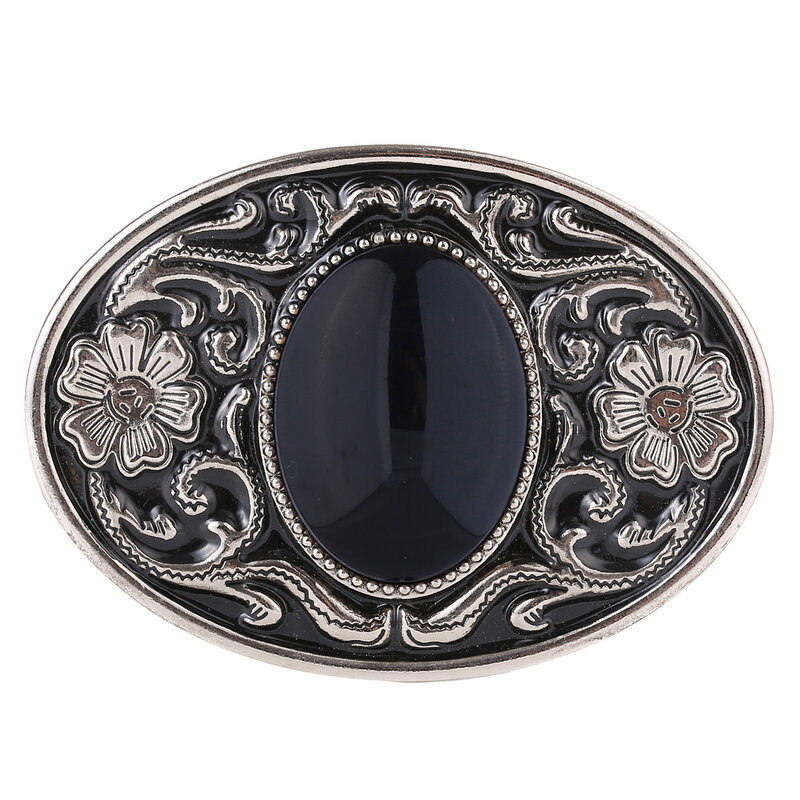 Alloy floral pattern natural stone belt buckle jeans accessories