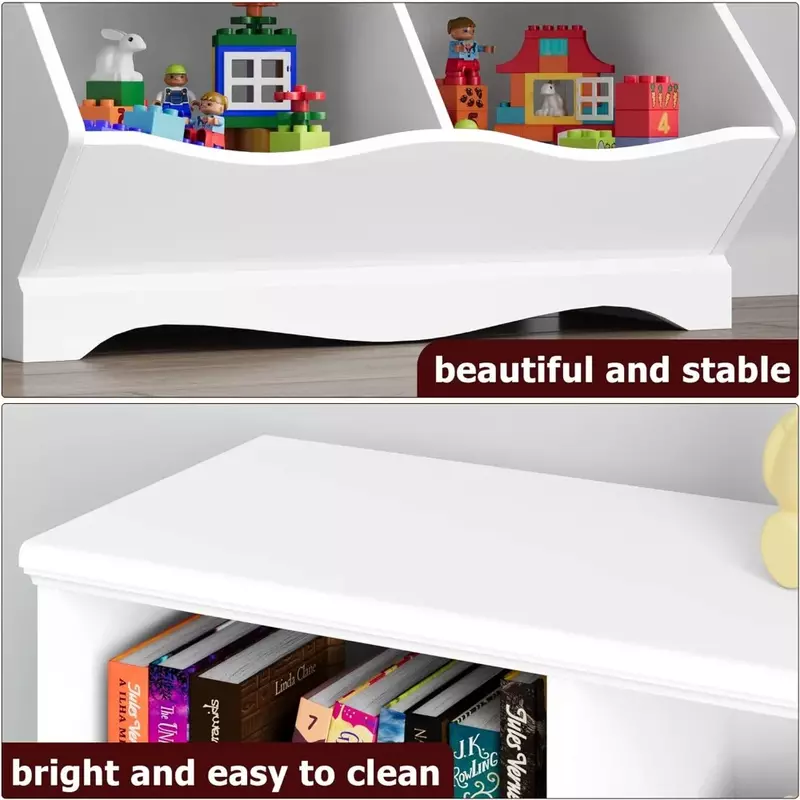 Scatola portaoggetti per giocattoli, libreria per bambini con 2 scatole e cubicoli, per ragazzi e ragazze, camera dei bambini, stanza dei giochi, bianco