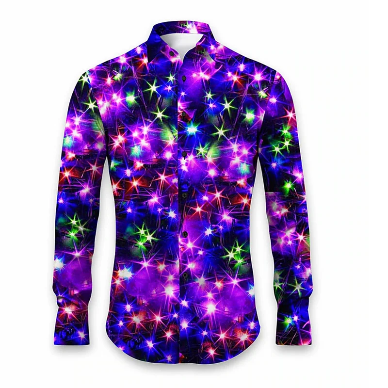 Camisa manga longa com estampa estrela deslumbrante, roupa confortável e elegante, nova tendência da moda, 2024