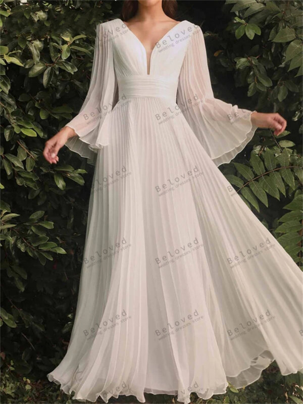 Женское шифоновое платье-трапеция It's yiiya, белое платье с расклешенными рукавами до пола на лето