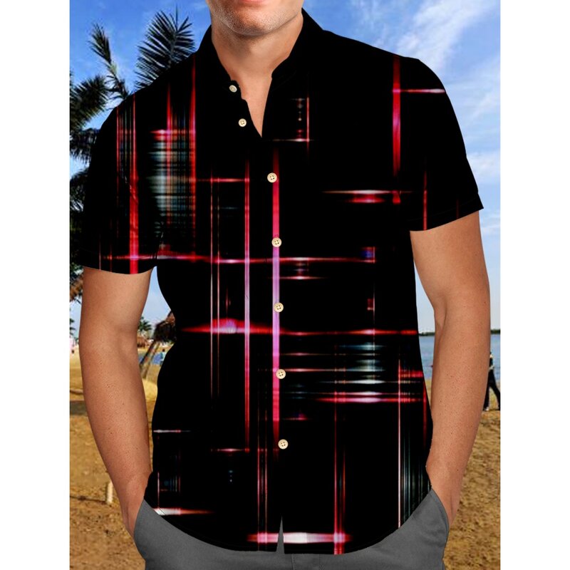 Camisa havaiana de manga curta masculina, roupa respirável solta, blusa casual, moda verão