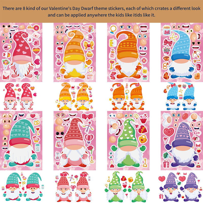 8/16 Blatt Disney Valentinstag Cartoon Zwerge Aufkleber Kinder machen ein Gesicht Puzzle Aufkleber montieren Puzzle lustige Abziehbilder Spielzeug