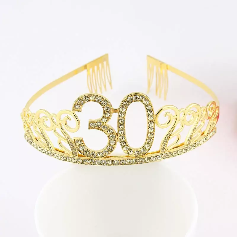 Gold 30 40 50 60 Birthday Queen Tiara Birthday Crystal Crown for Women 30th 40th 50th 60th Birthday Party Decoration Cake Topper