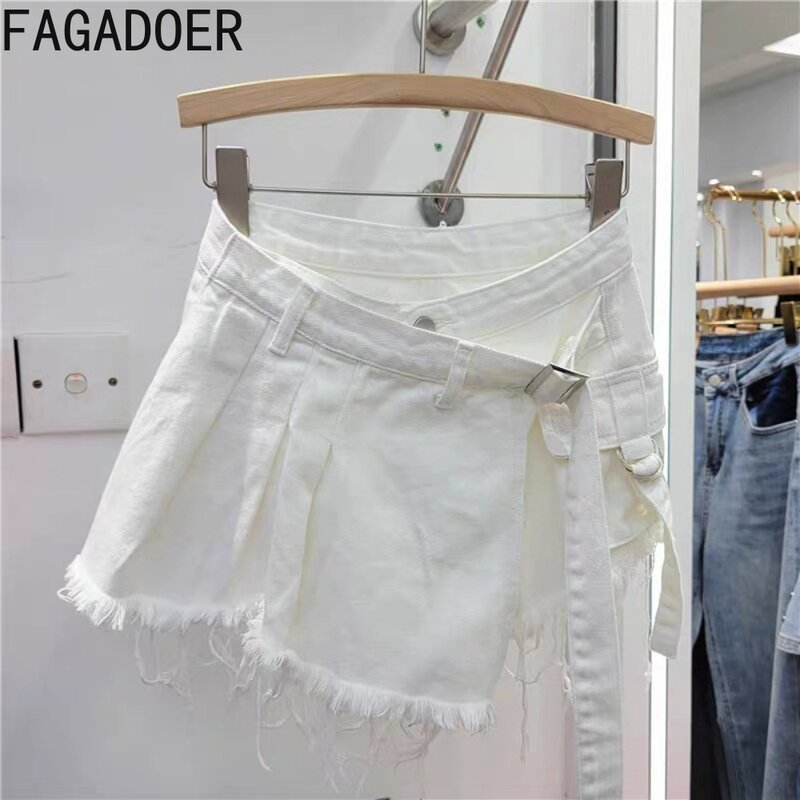 Fagadoer Sommer neue Süßigkeiten Farbe Plissee Jeans röcke Frauen hohe Taille Tasche Quasten Shorts Röcke Mode weibliche y2k Streetwear
