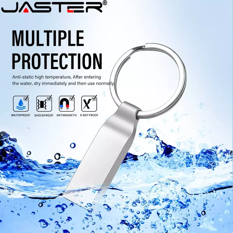 JASTER-عصا ذاكرة معدنية صغيرة مقاومة للماء فائقة مع حلقة مفاتيح مجانية ، محركات أقراص فلاش USB ، محرك أقراص القلم ، 16 جيجابايت ، 32 جيجابايت ، 64 جيجابايت ، هدية إبداعية