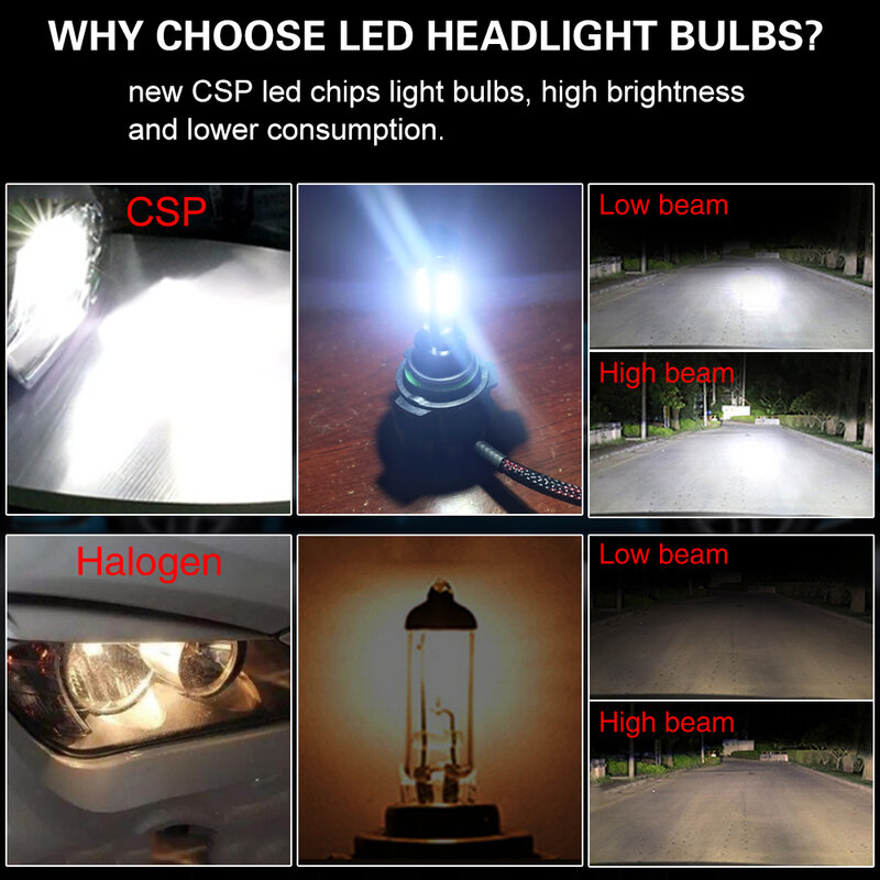 Bombillas LED para faros delanteros de coche, lámparas CSP de 30000LM, 9006 K, H4, H7, H11, H8, 9007, HB4, H1, H3, HB3, H9, 5202, 6500, h16, H13, 2 uds.