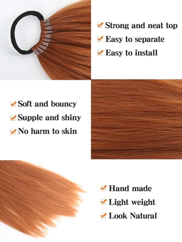 Synthetic Ponytail Extension Warp Around with Hair Tie 24inch Long Straight Braiding Hair DIY Braided for Women Girls Cosplay