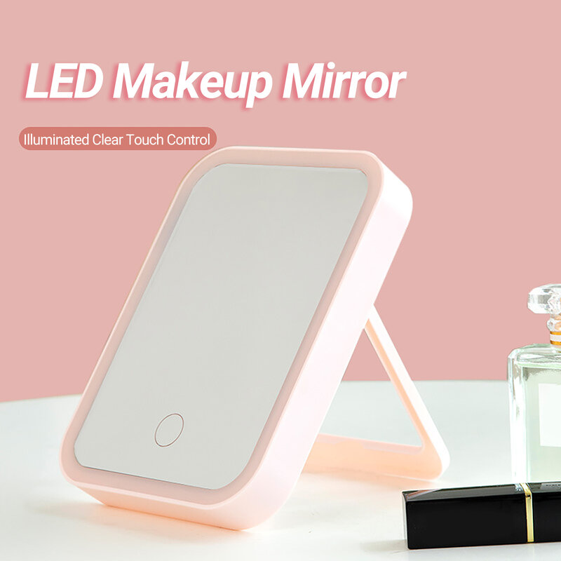 Lupa rectangular sensible al tacto, lámpara de 21 LED para maquillaje de escritorio, espejo cosmético, Accesorios de belleza, 27cm x 16,5 cm x 12cm, 1 unidad